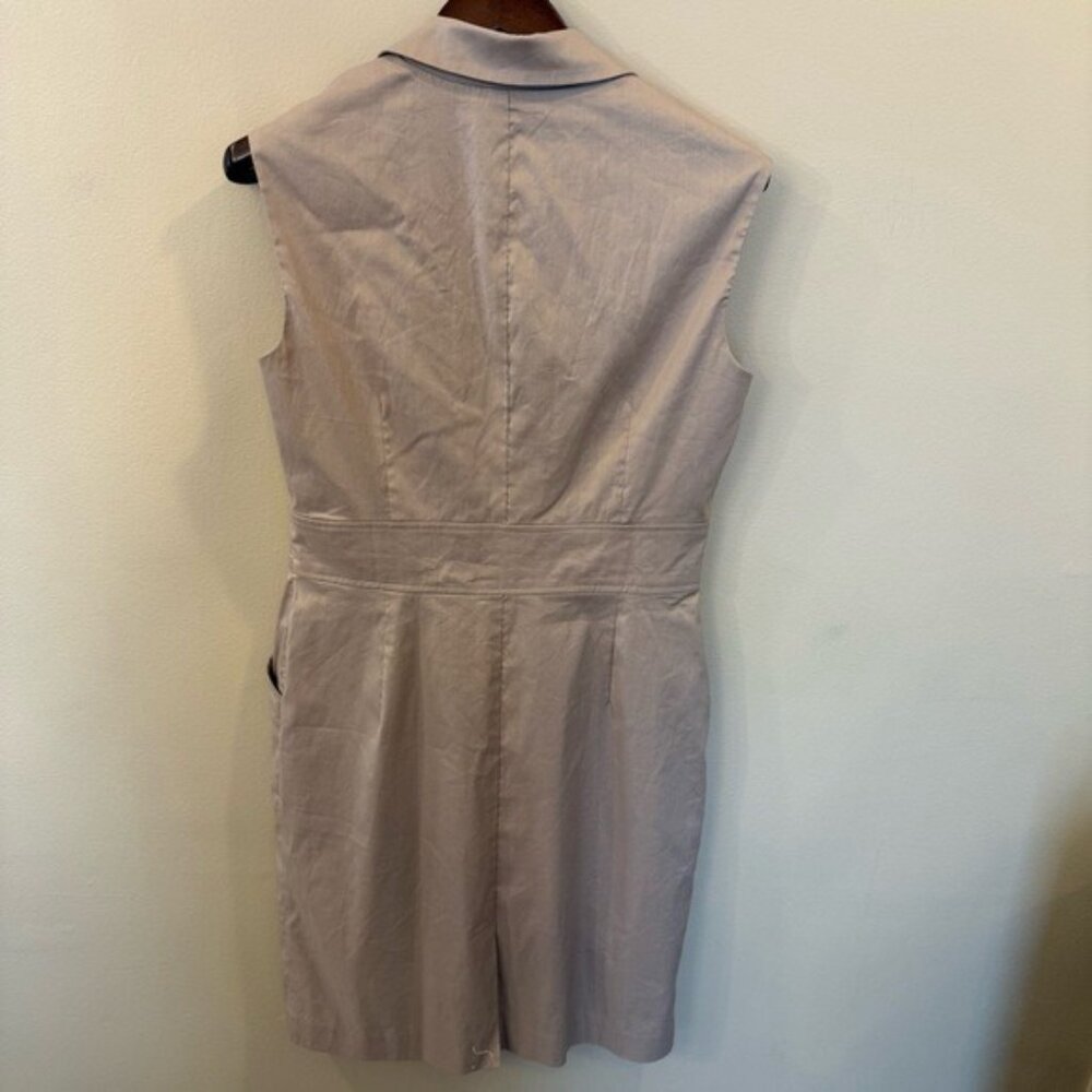 Ann Taylor Sleeveless Khaki Tan Cotton Blend Dress Size 10 Belted Pockets NWT - Picture 4 of 11